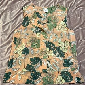 CAbi Green and Tan Leaf Print Blouse